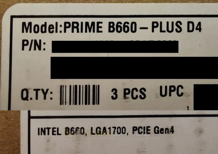 Gelekte foto van Asus' Prime B660-moederbord, vermoedelijk beperkt tot PCIe 4.0 en DDR4-geheugen