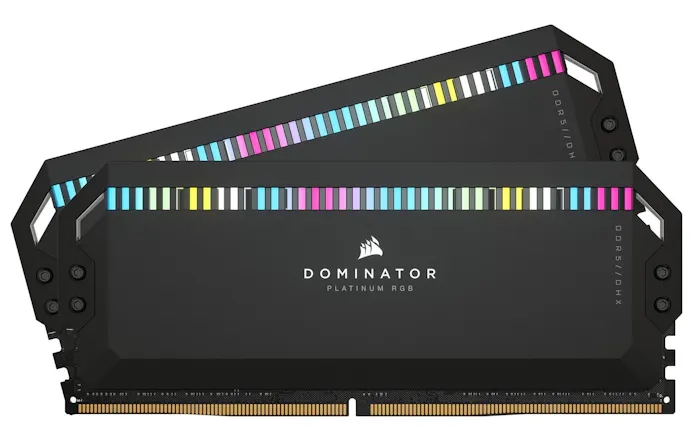 Een setje Corsair Dominator Platinum RGB-geheugenmodules op DDR5, inclusief Capellix rgb-verlichting.