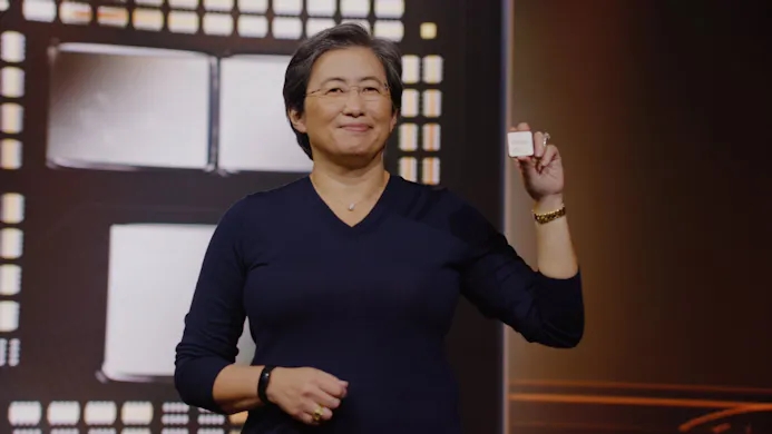 AMD's CEO, Dr. Lisa Su, presenteert een van de eerste nieuwe Zen 3-processoren.