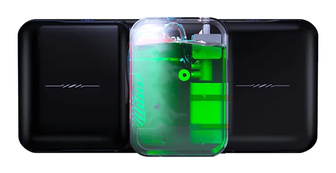 Een conceptafbeelding van de Lenovo Legion Phone Duel H2O Edition, een gaming-smartphone met actieve waterkoeling.