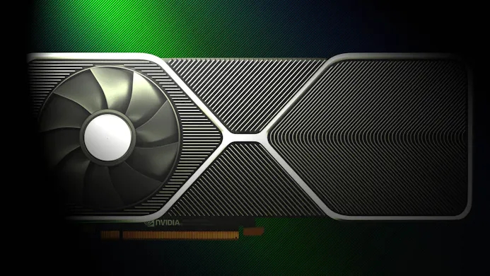 Mock-up beeld van het vermeende ontwerp voor NVIDIA's nieuwe GeForce RTX 30-generatie aan videokaarten.