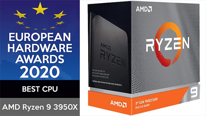 De AMD Ryzen 9 3950X werd door de European Hardware Awards bekroond met de prijs voor Best CPU.