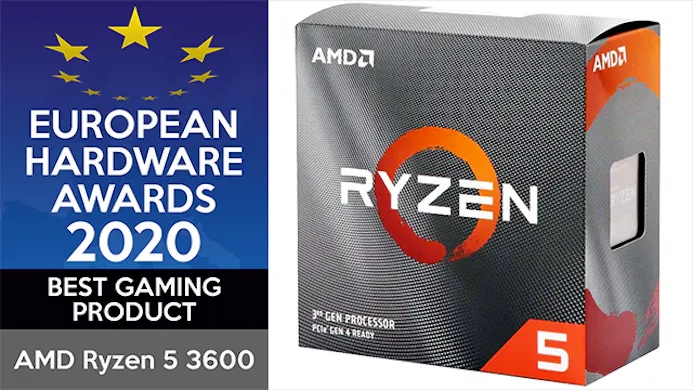 De AMD Ryzen 5 3600 werd door de European Hardware Awards bekroond met de prijs voor Best Gaming Product.