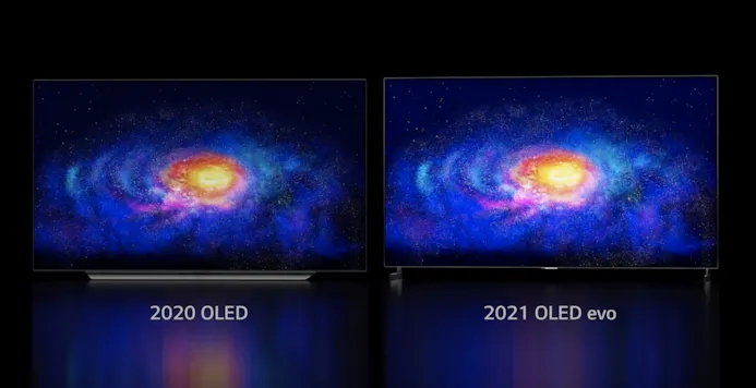 Zij-aan-zij van een LG OLED-display uit 2020 en de nieuwe OLED Evo-lijn die anno 2021 lanceert.