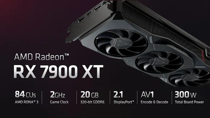 Specificatiesheet van de AMD Radeon RX 7900 XT-gpu.