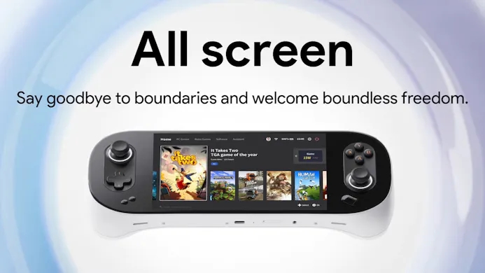 Promotioneel beeld van de Ayaneo 2, welke een randloos scherm introduceert in de reeks handhelds van Ayaneo