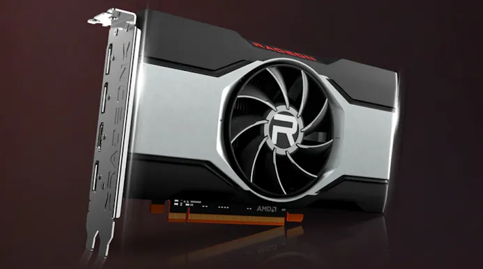 Productafbeelding van AMD's eigen referentiedesign van de Radeon RX 6600 XT-videokaart.
