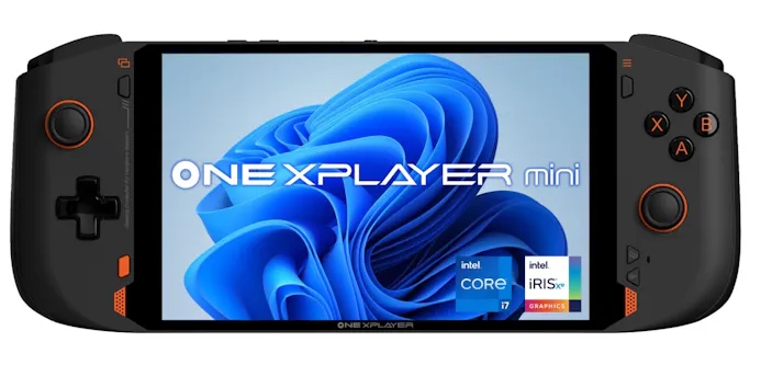 Vooraanzicht van de OneXPlayer Mini-handheld.