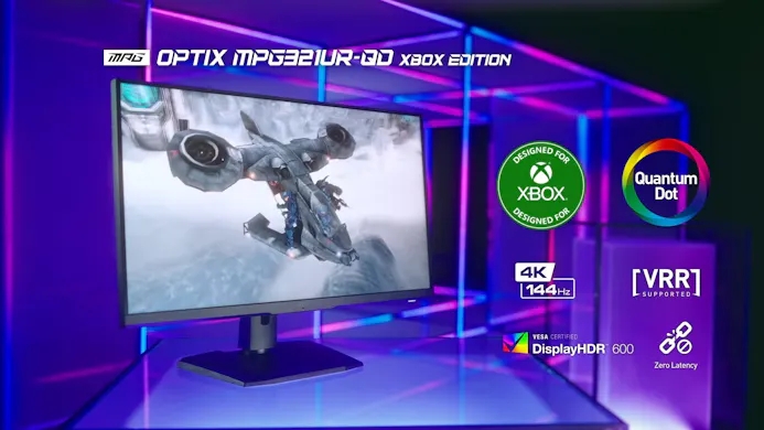 Promotionele afbeelding van de MSI Optix MPG321UR-QD-monitor.