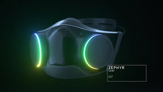 Render van Razer's mondmasker, nu 'Zephyr' genaamd.