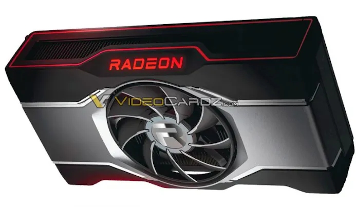 Vermeende render van AMD's nog onaangekondigde Radeon RX 6600 XT-videokaart.