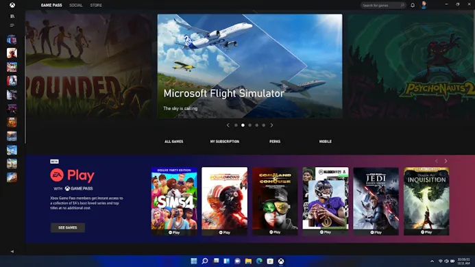 Screenshot van de Xbox-applicatie (met daarin Game Pass) op Windows 11.