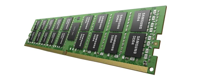 Render van een DDR4-geheugenschijf, zonder enig omhulsel.