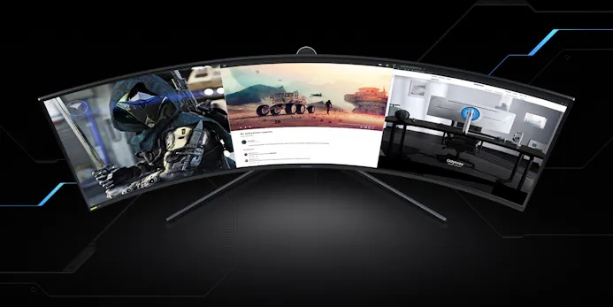 Promotionele afbeelding van de ultra-brede Samsung Odyssey G9-gamingmonitor.