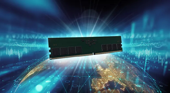 Collagebeeld van een blootgestelde DDR5-geheugenschijf, afkomstig van TeamGroup.