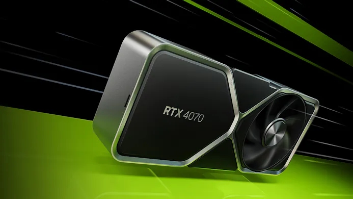 Promotionele render van NVIDIA's eigen GeForce RTX 4070-videokaart.