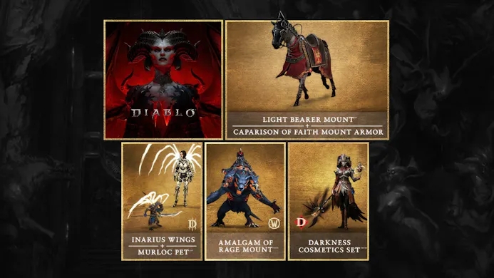 Overzicht van de Diablo 4 'Rise Against Evil'-bundel die Nvidia aanbiedt bij selecte RTX 40-videokaarten en -systemen.